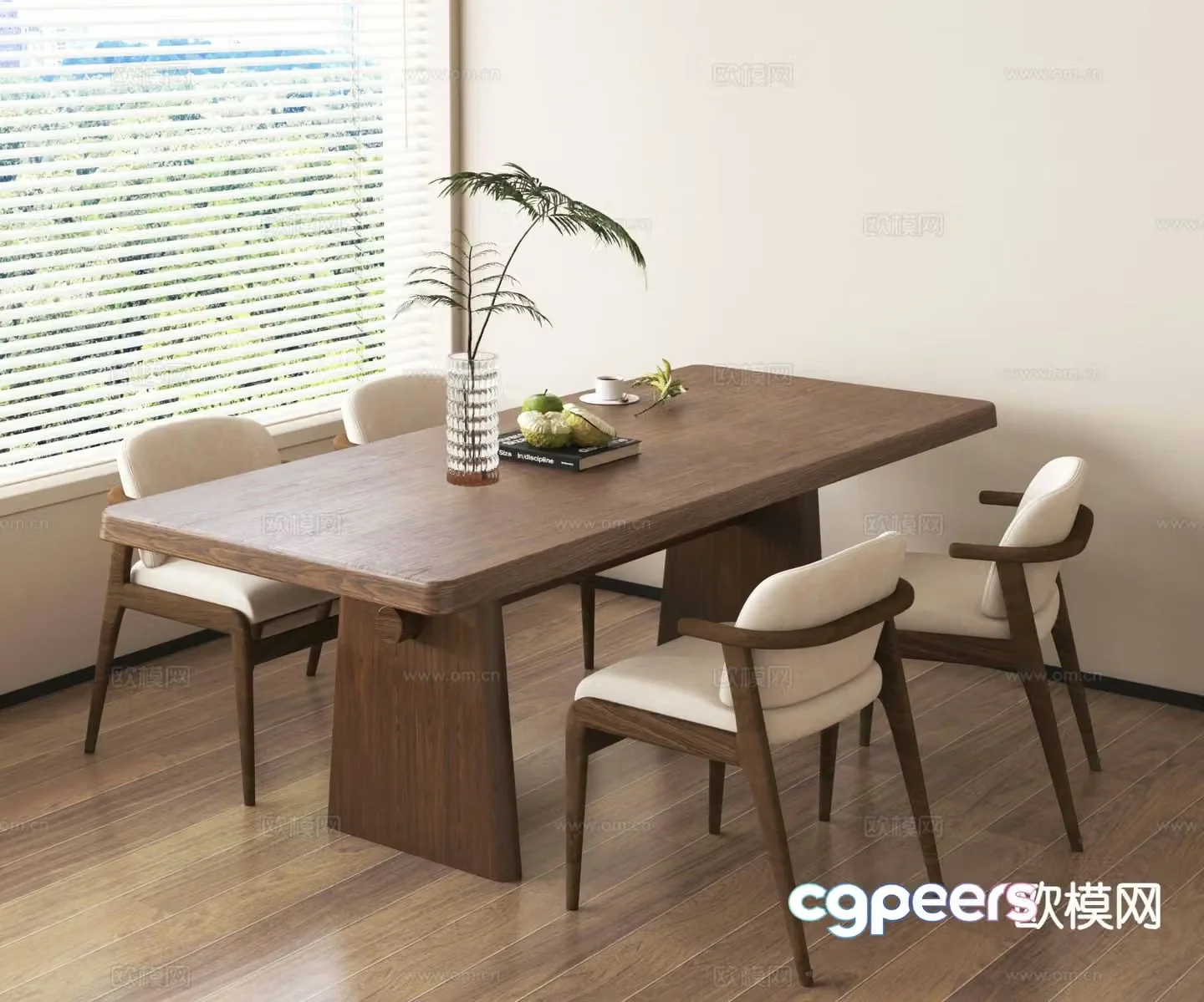 Modern dining table and chairs 3d model