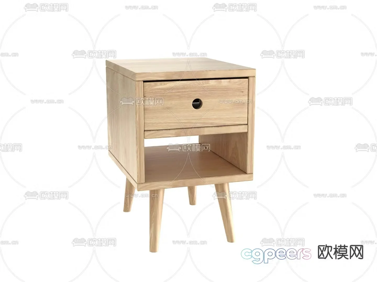 Nordic wooden bedside table 3d model