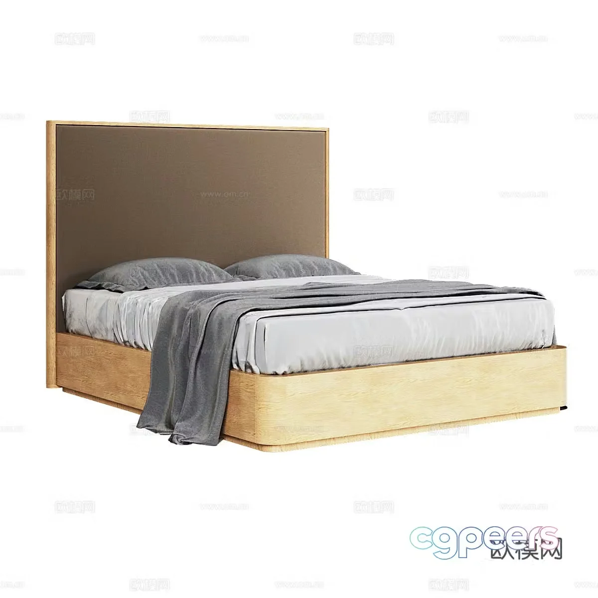 Nordic simple double bed double bed simple bed bedroom bed pillow 3d model