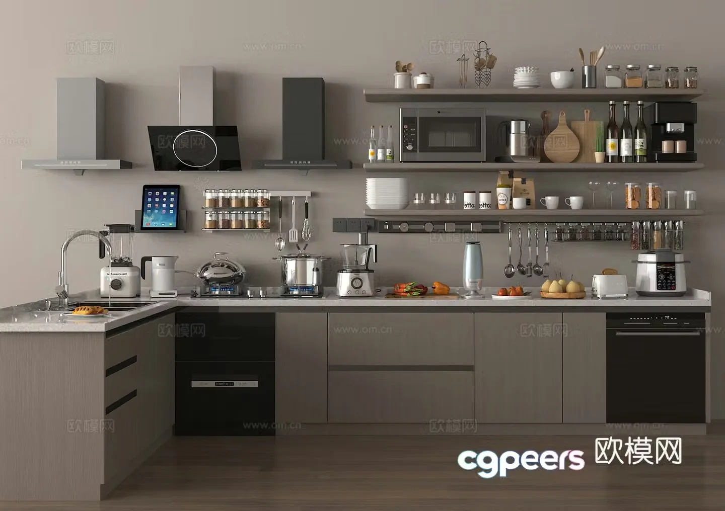 Cabinet Kitchen Kitchenware Range Hood Seasoning Box Kitchen Table 3D Model