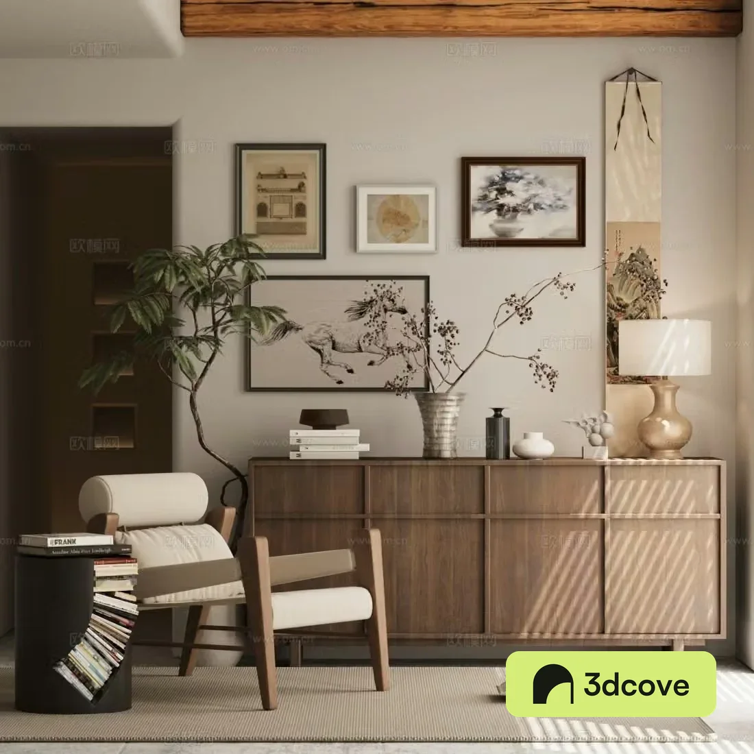 Washi leisure chair chest of drawers hanging paintings