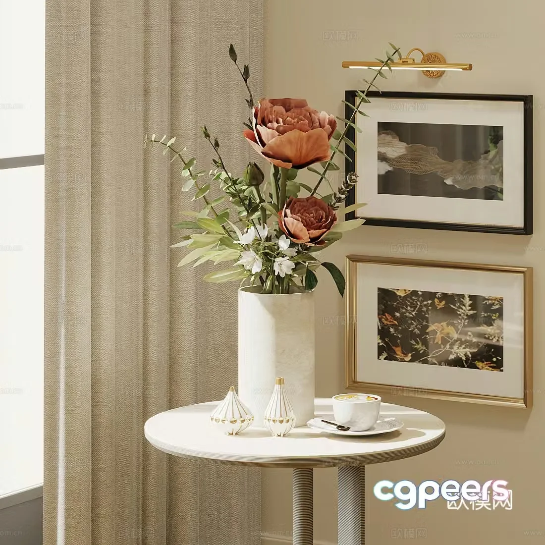 Modern flower art Indoor landscape flower art Living room dining table vase ornaments Hotel lobby flower art ornaments 3D model