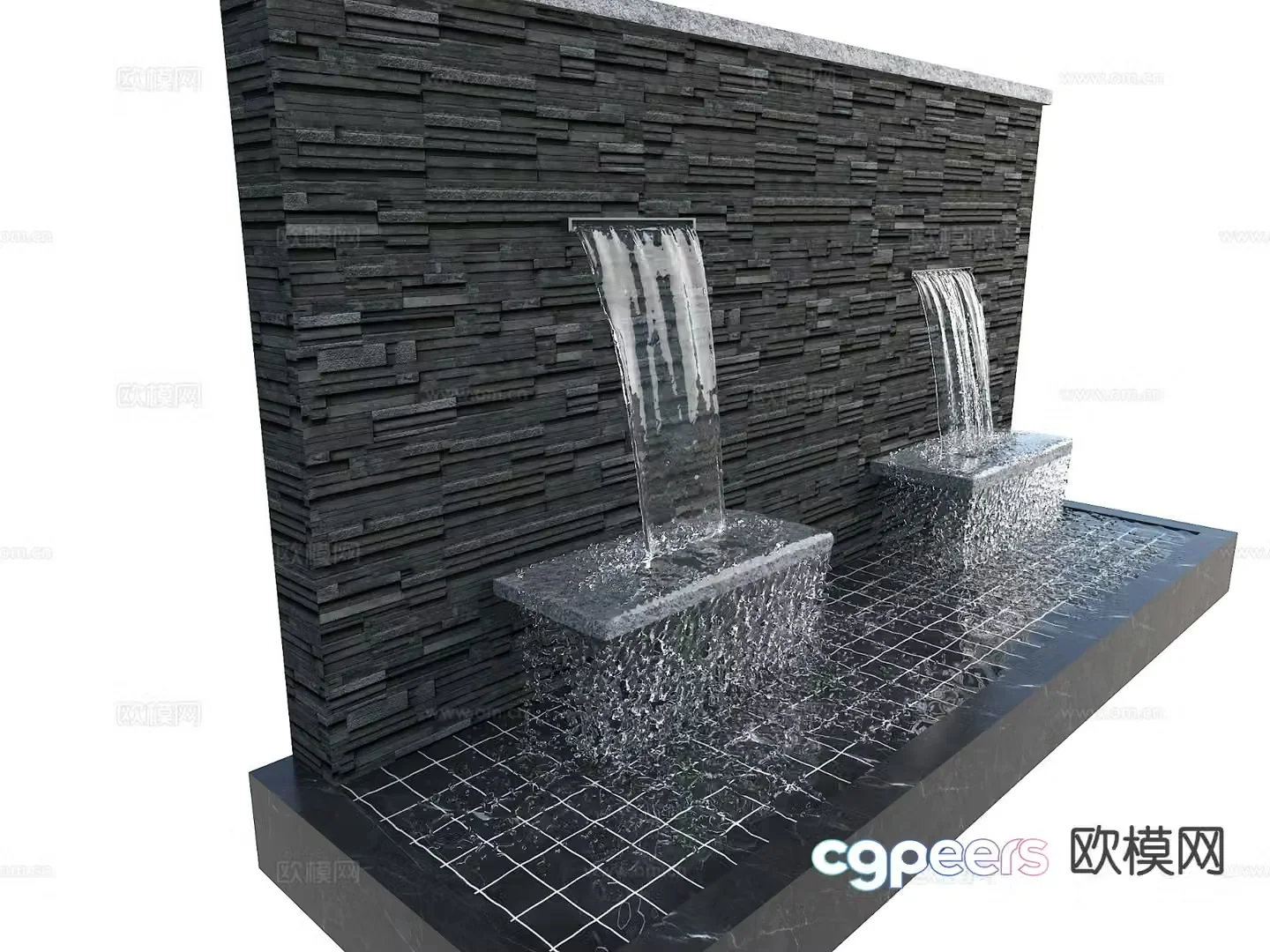 Modern courtyard pool water feature wall falling water feature wall 3D model