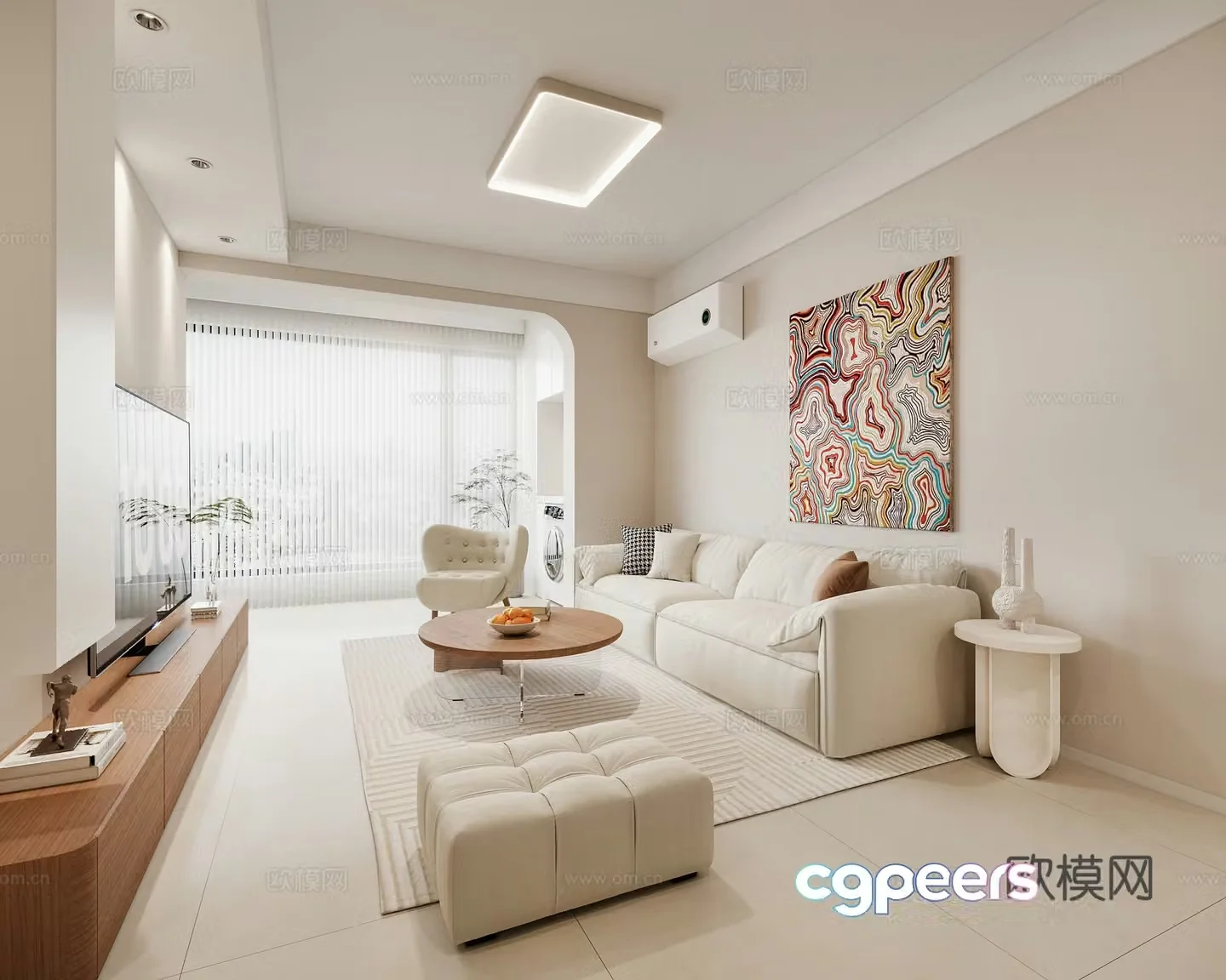 Creamy living room 3d model