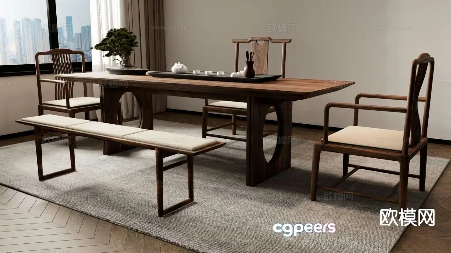 New Chinese style tea table and chairs tea making table 3d model