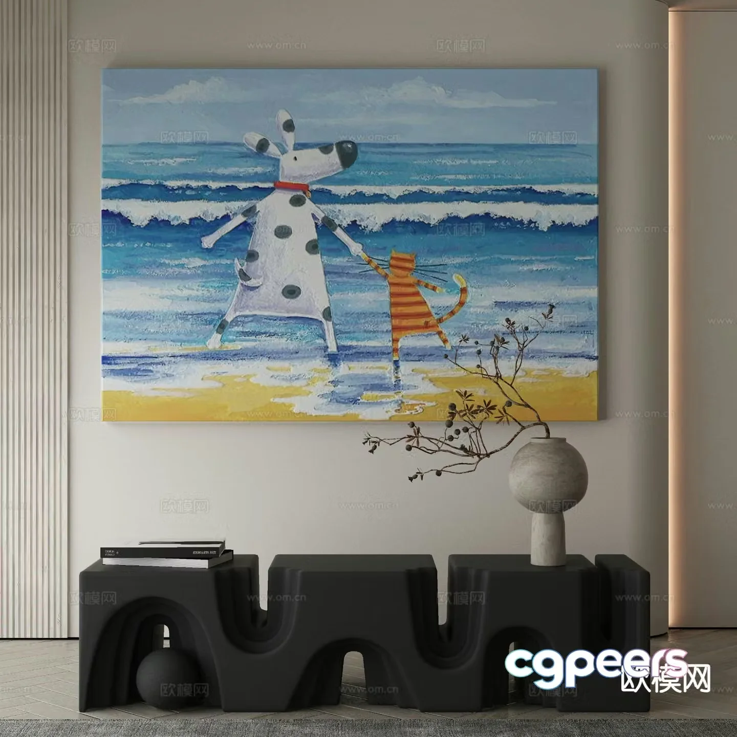 Wabi-sabi art painting cartoon painting decorative painting 3d model