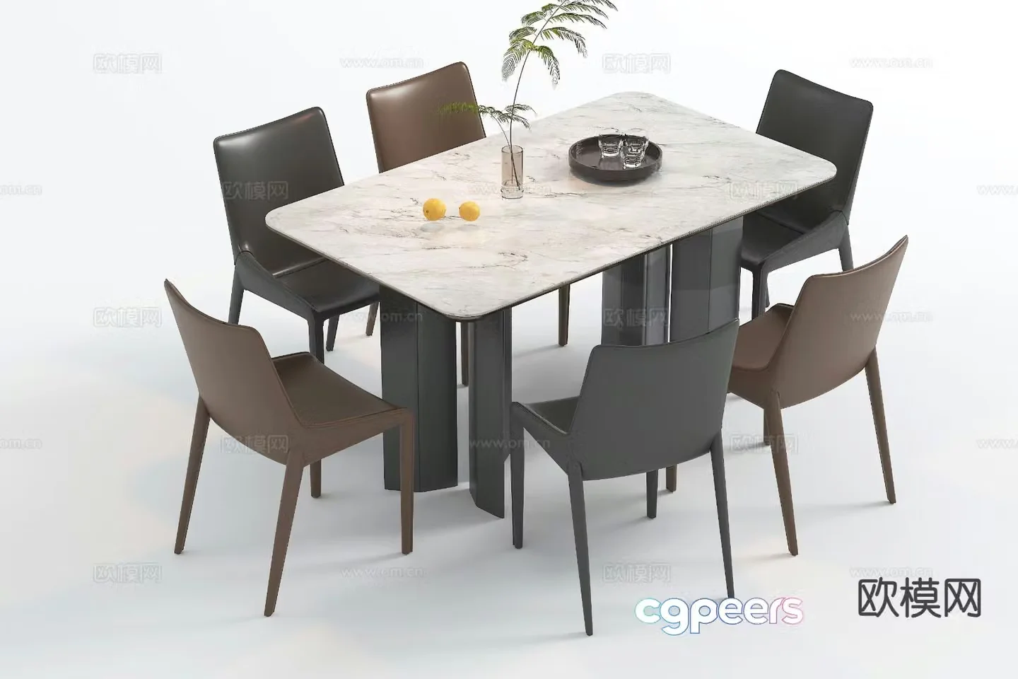 Modern marble dining table and chairs 3d model