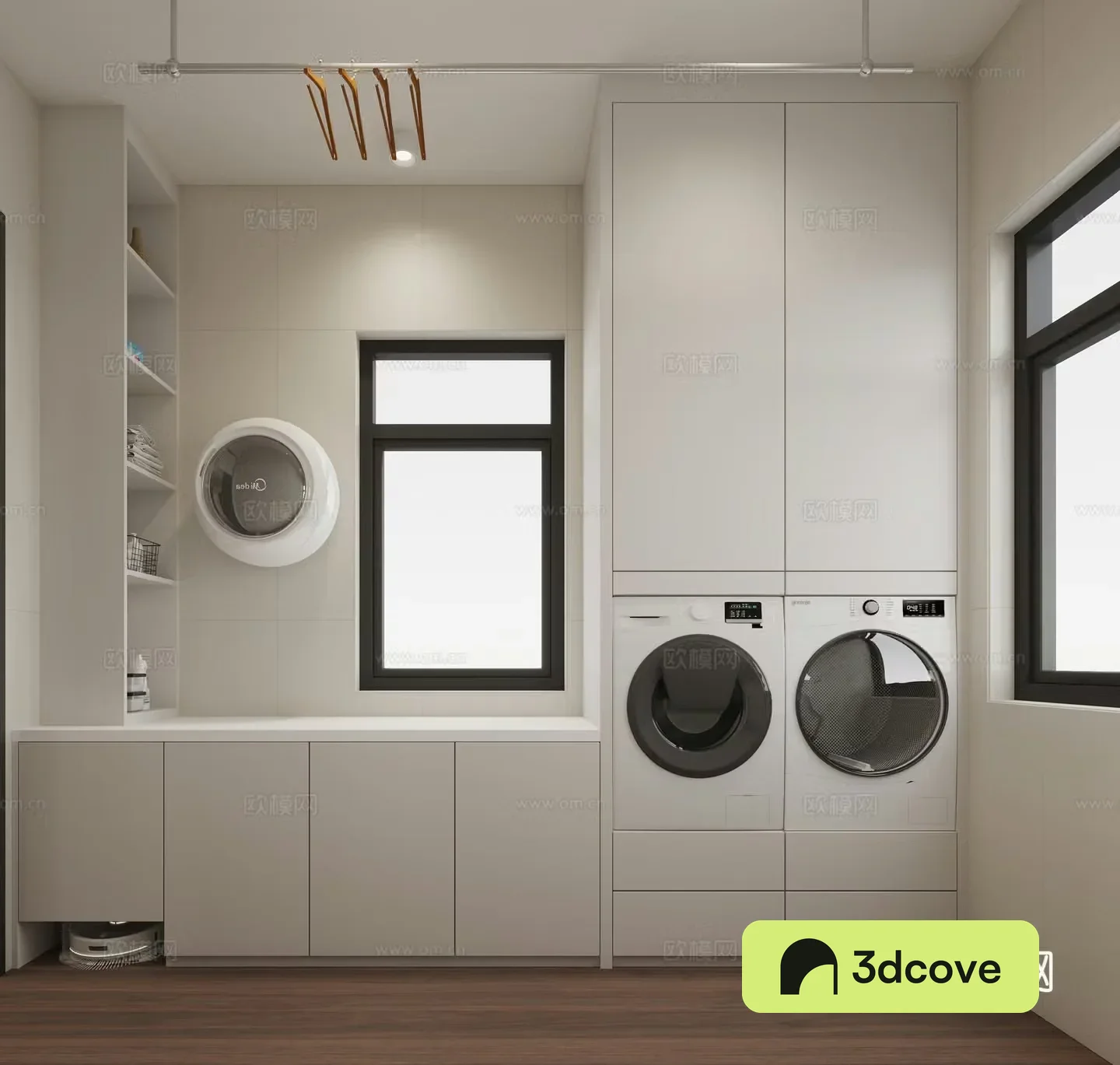 Full set of laundry room washing machine dryer wall-mounted small washing machine sweeper clothes drying rack