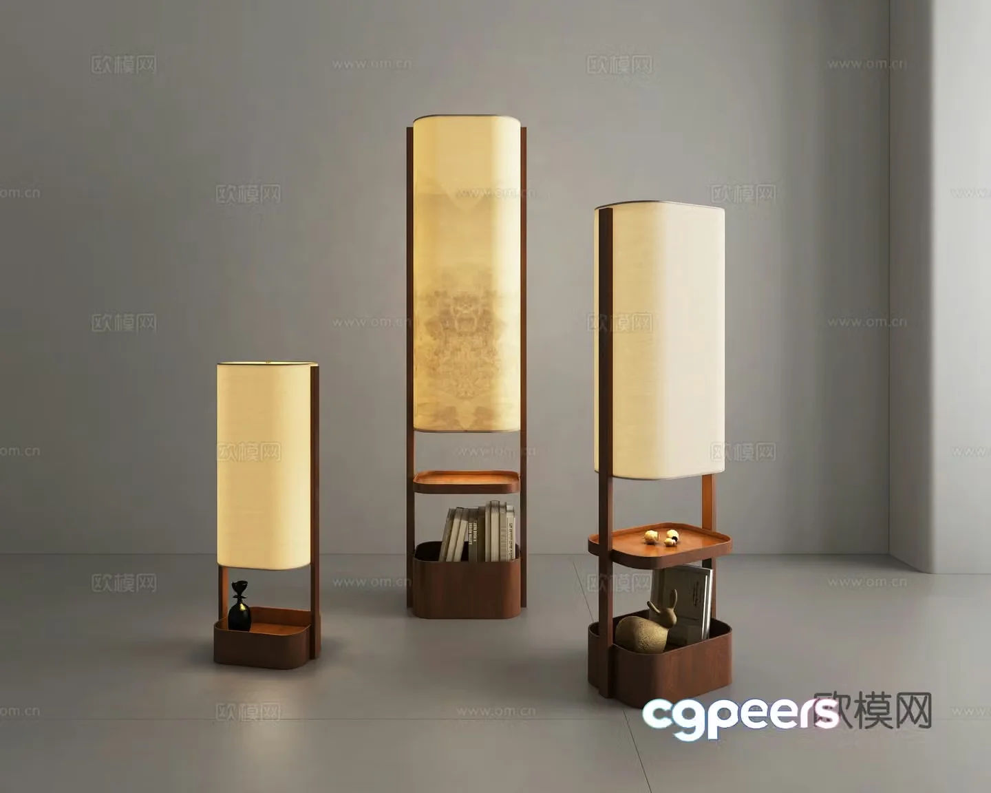 Japanese fabric floor lamp Living room and bedroom black walnut Chinese simple solid wood floor lamp 3D model