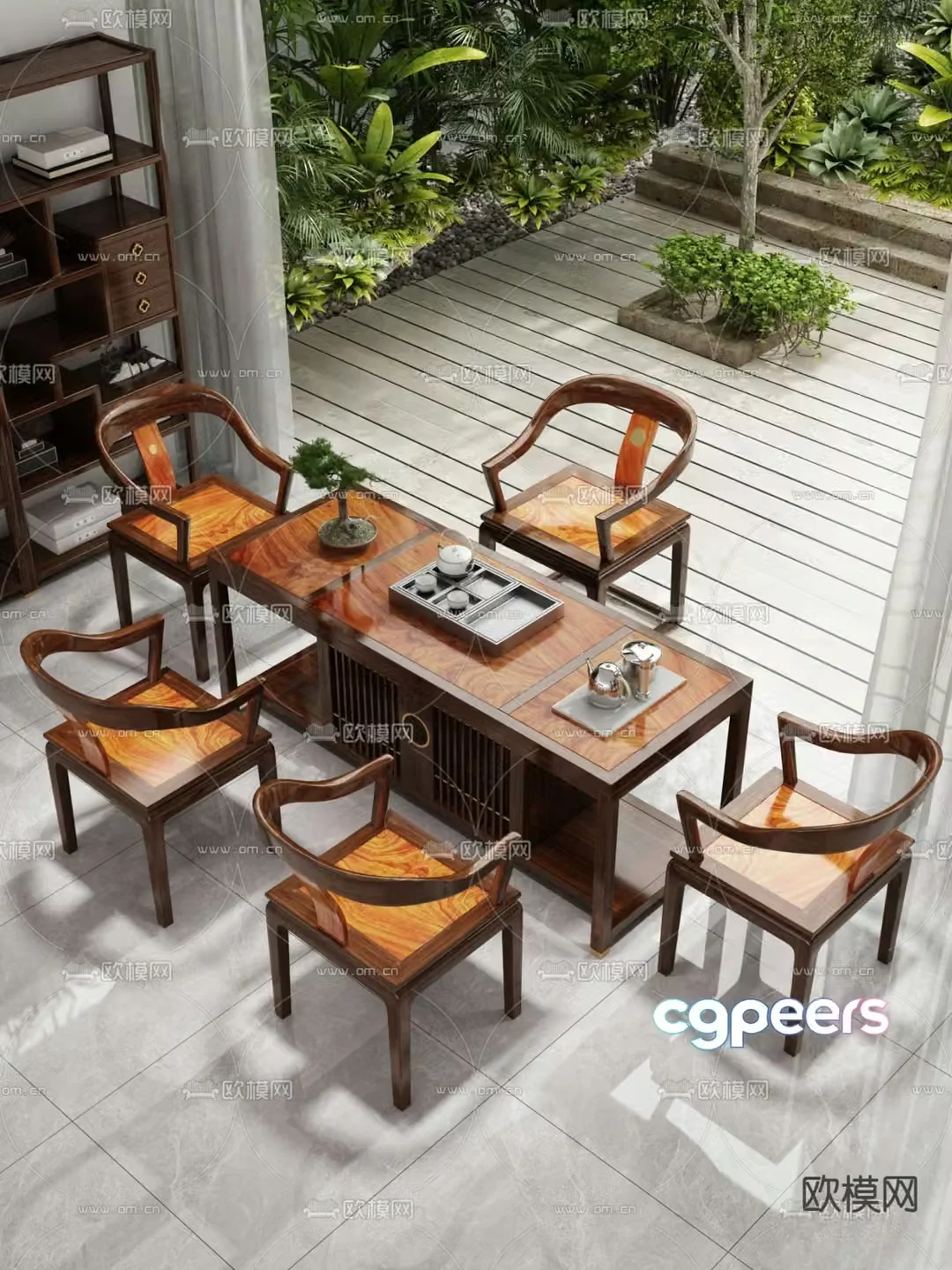 Chinese tea table and chairs tea table 3d model