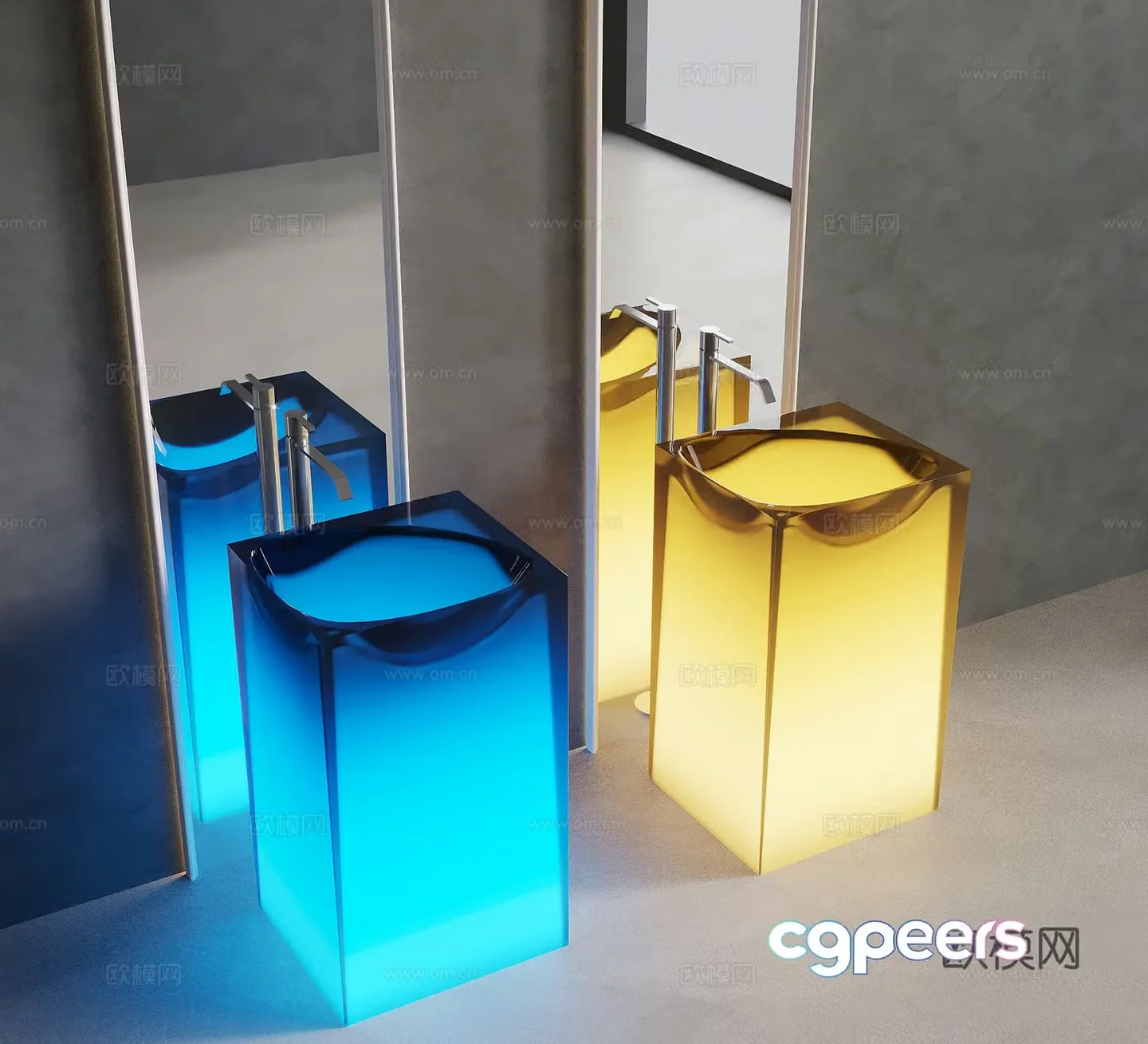 Wash basin modern column basin wash basin mirror 3d model