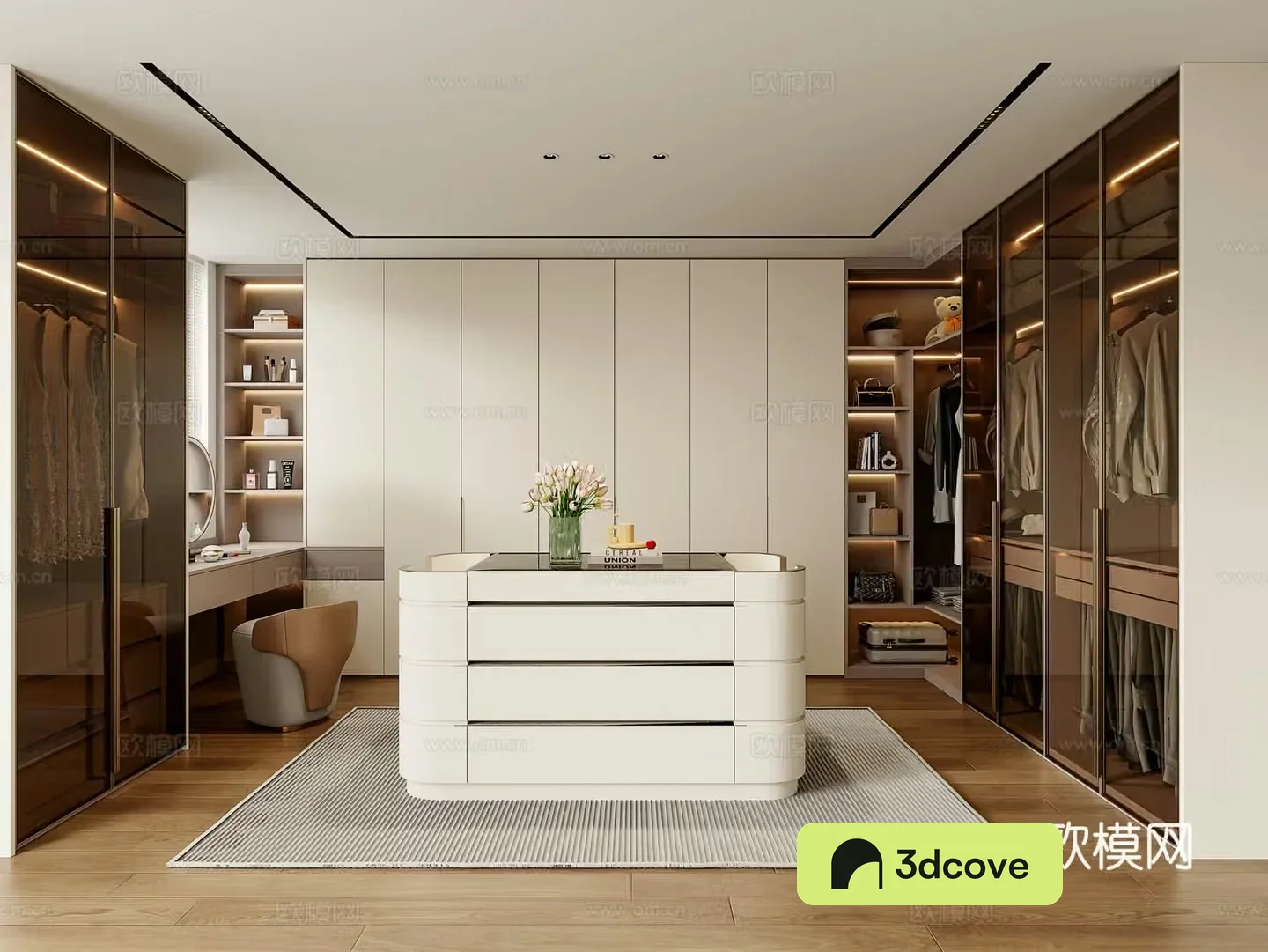 Modern cloakroom Island cloakroom U-shaped cloakroom Dressing table cloakroom Middle island