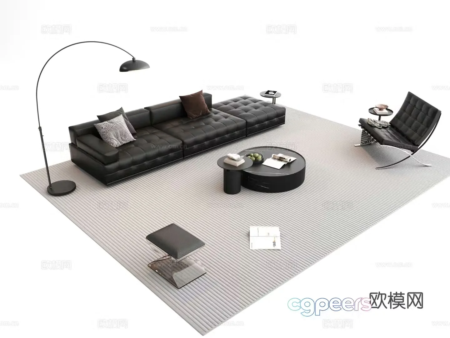 Modern Italian sofa combination sofa coffee table combination multi-person sofa 3D model