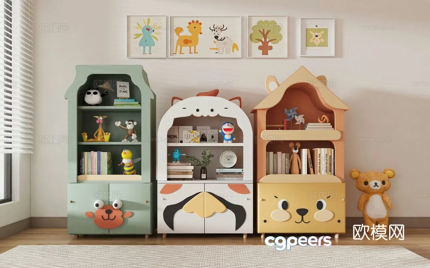Children’s decorative cabinet low cabinet children’s room bookcase bookshelf study creative storage shelf kindergarten solid wood book 3D model