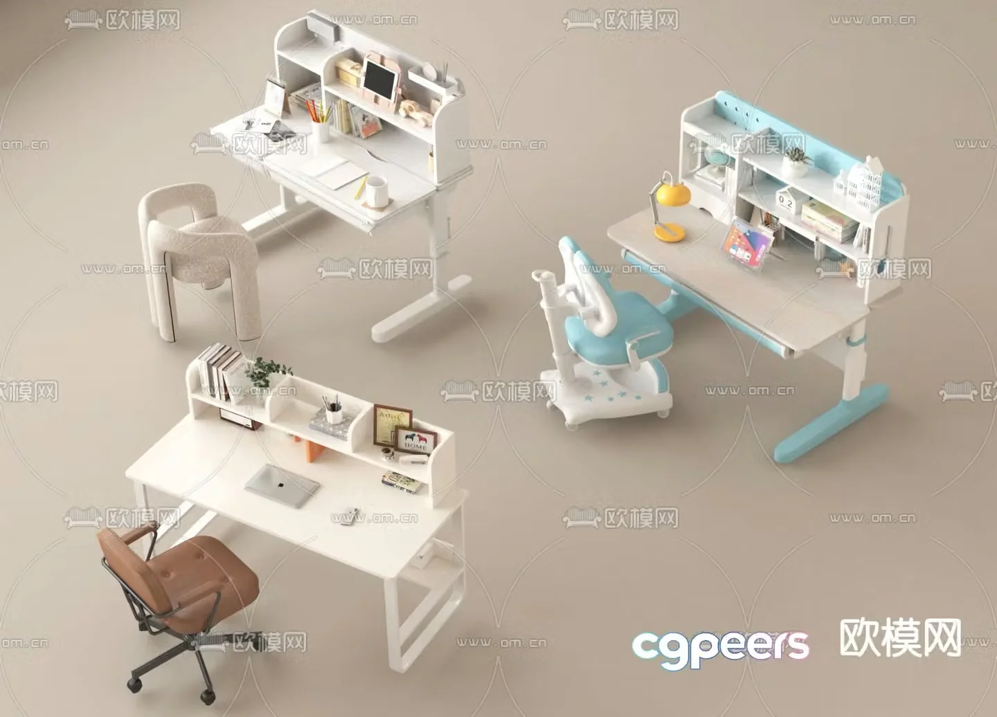 Children’s desk and chair writing desk study table 3D model
