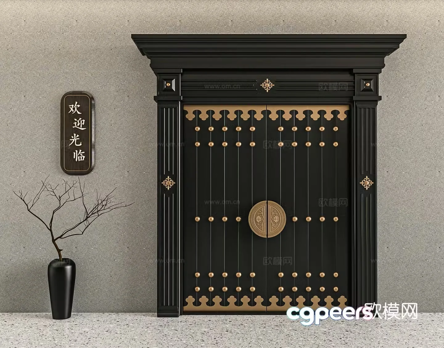 New Chinese style villa door 3D model