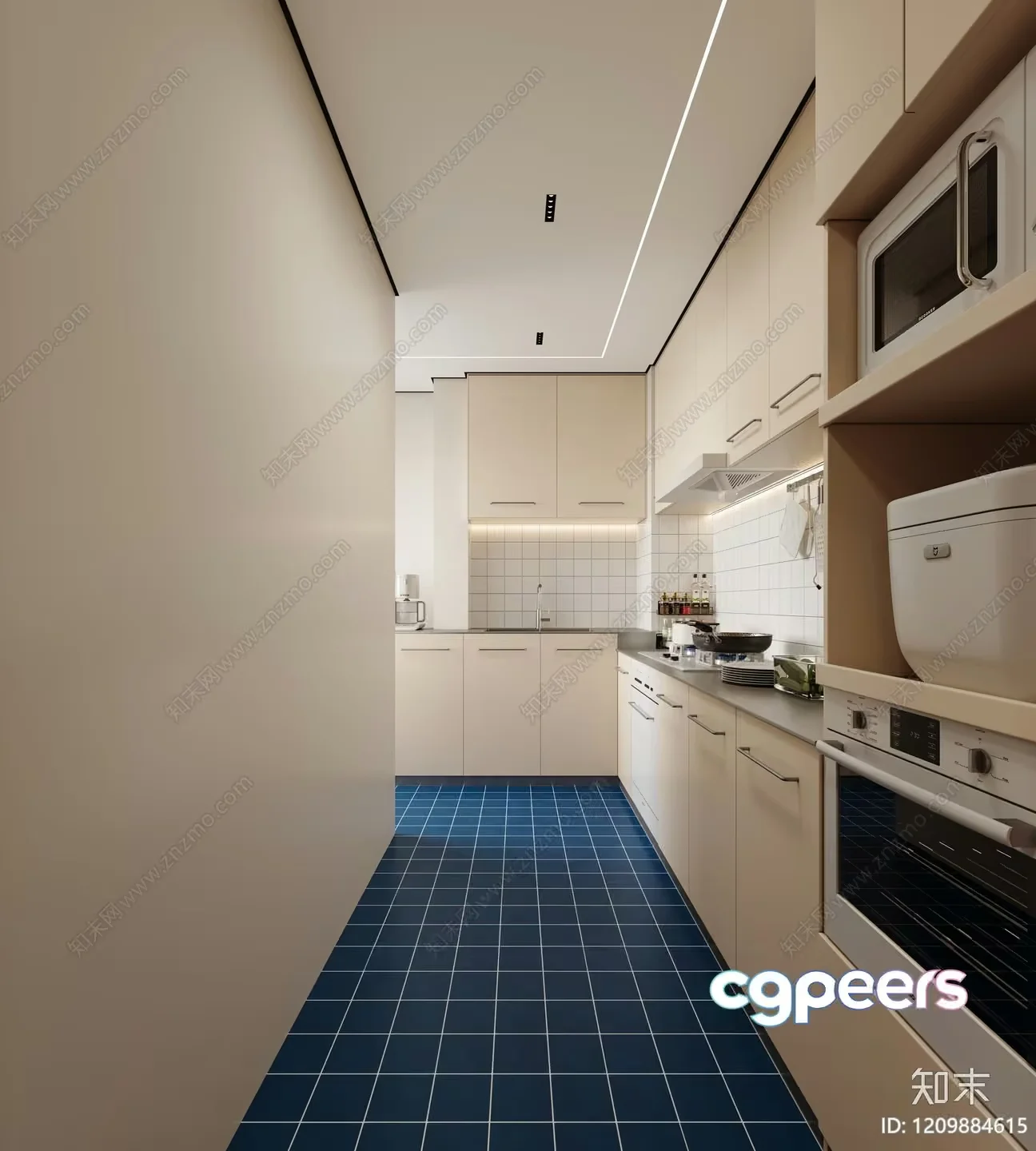 Modern Kitchen With White Cabinets 3D Model – 8012 – VRAY Render