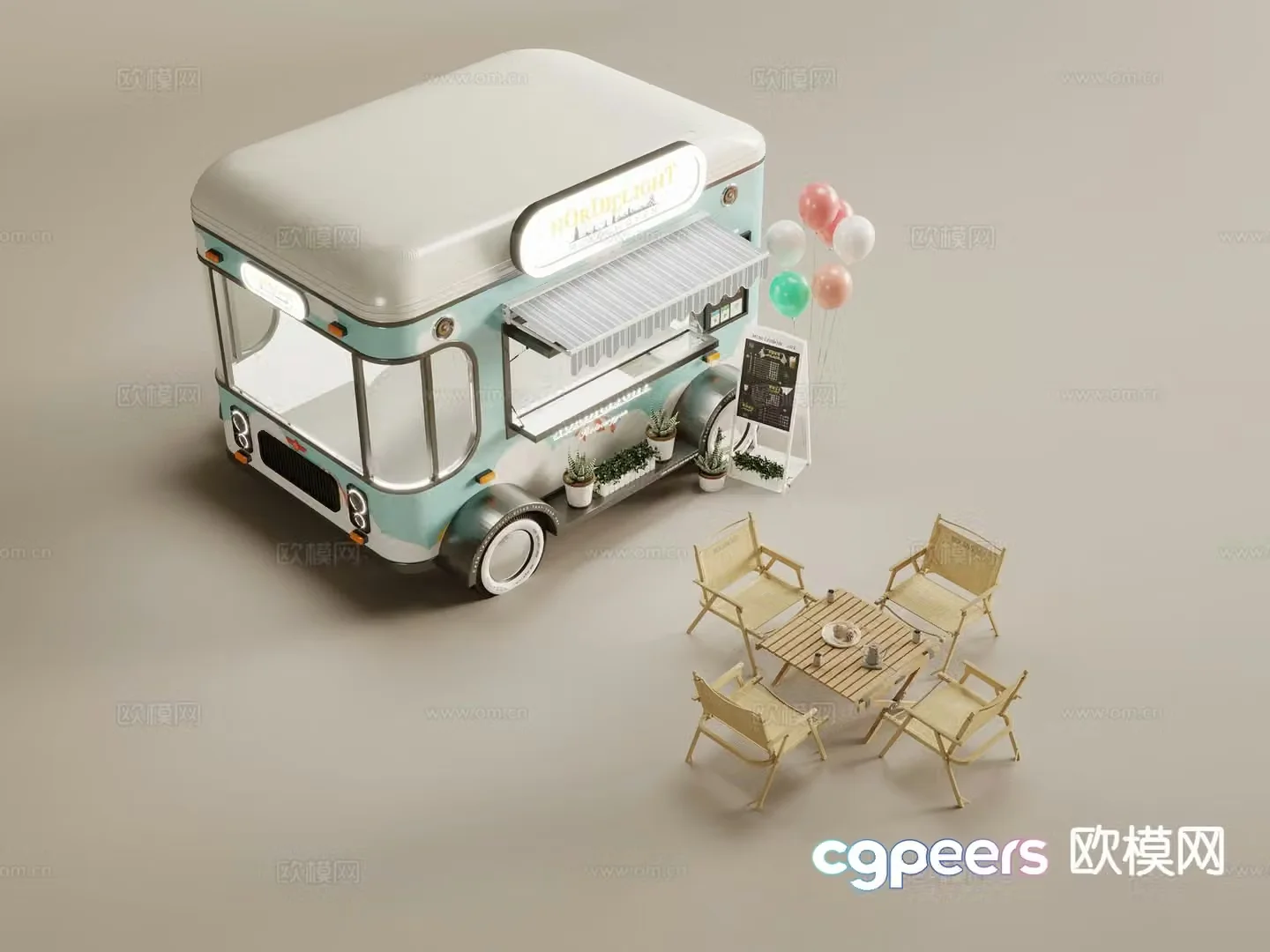 Modern fast food truck outdoor table and chair 3d model