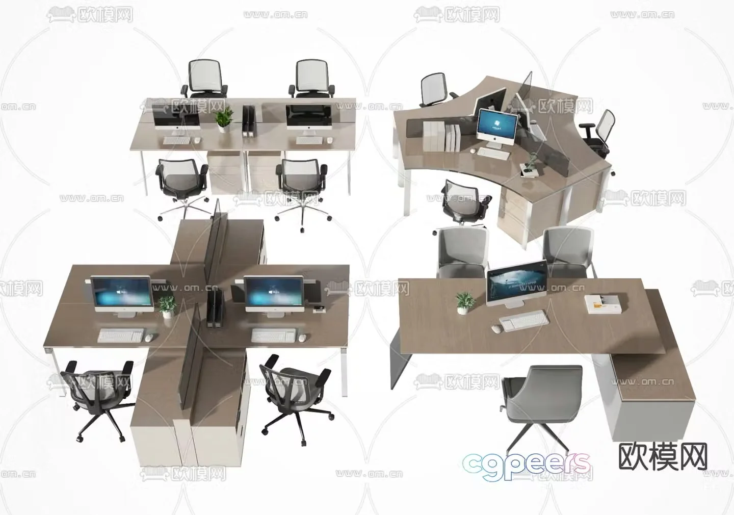 Office desk chair work station card space 3D model