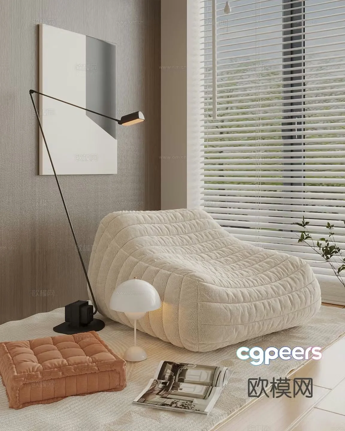 Cream style sofa lazy sofa single sofa 3d model