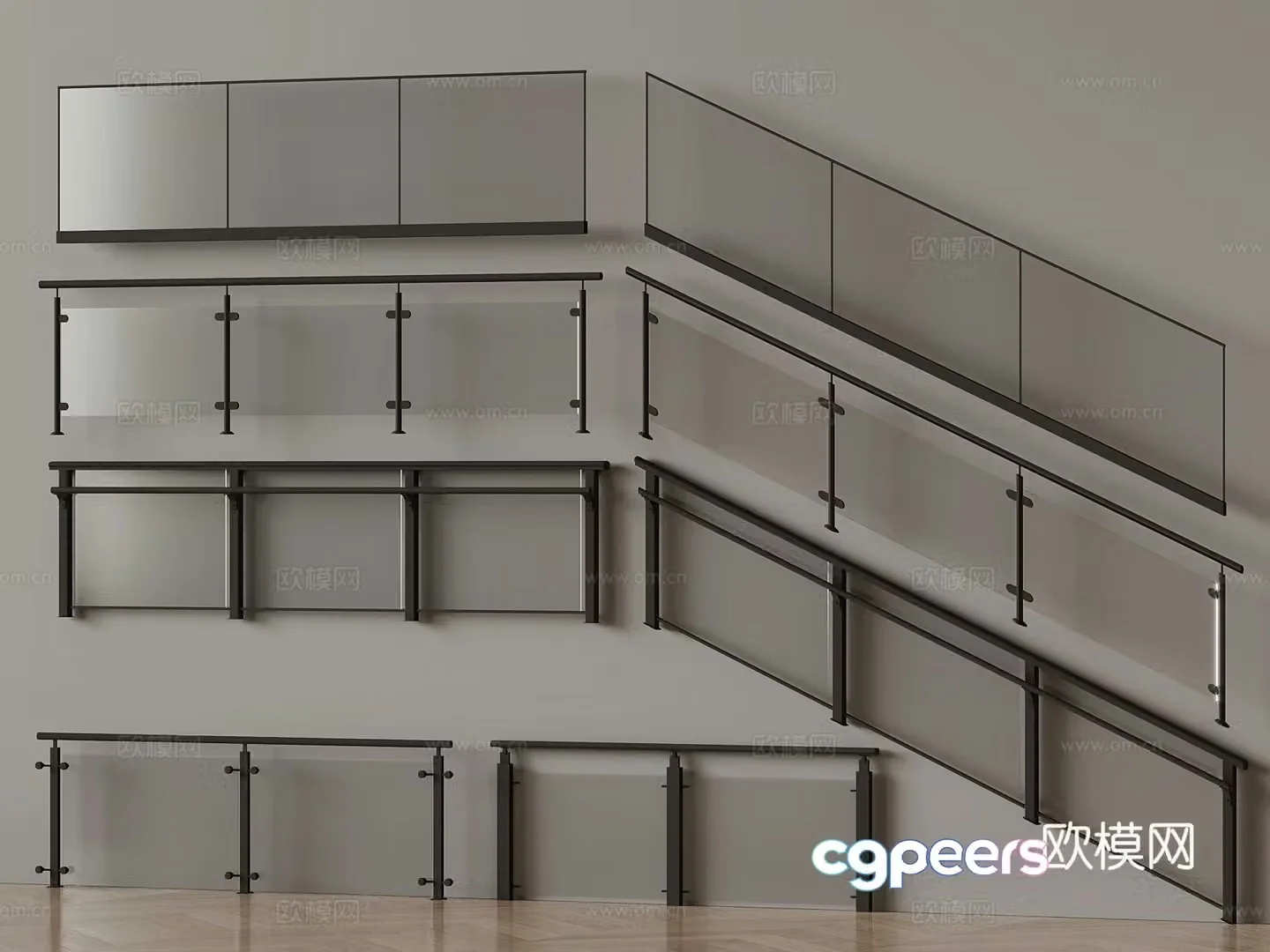 Modern glass railing handrail 3d model