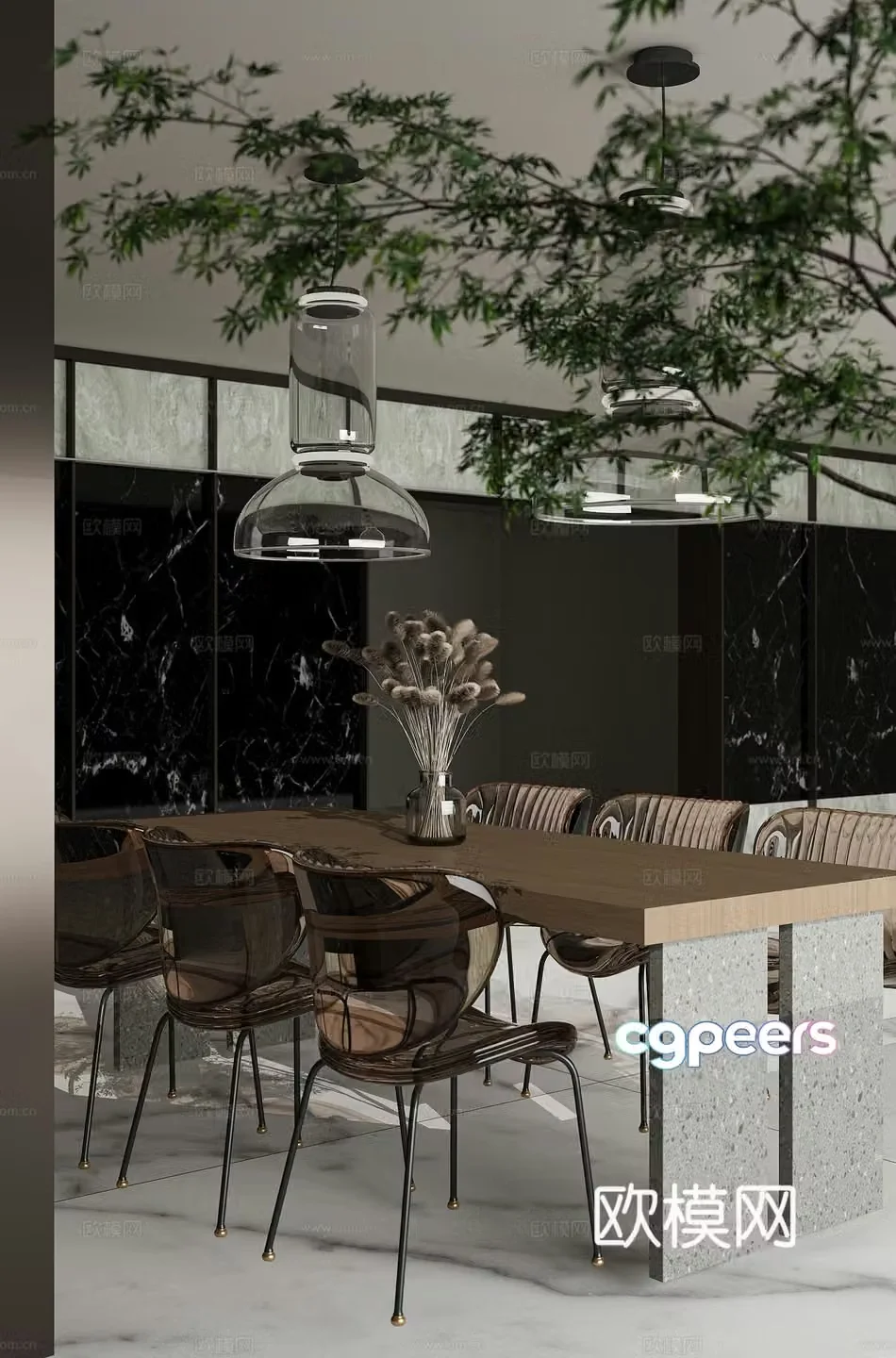 Modern dining table and chair 3d model