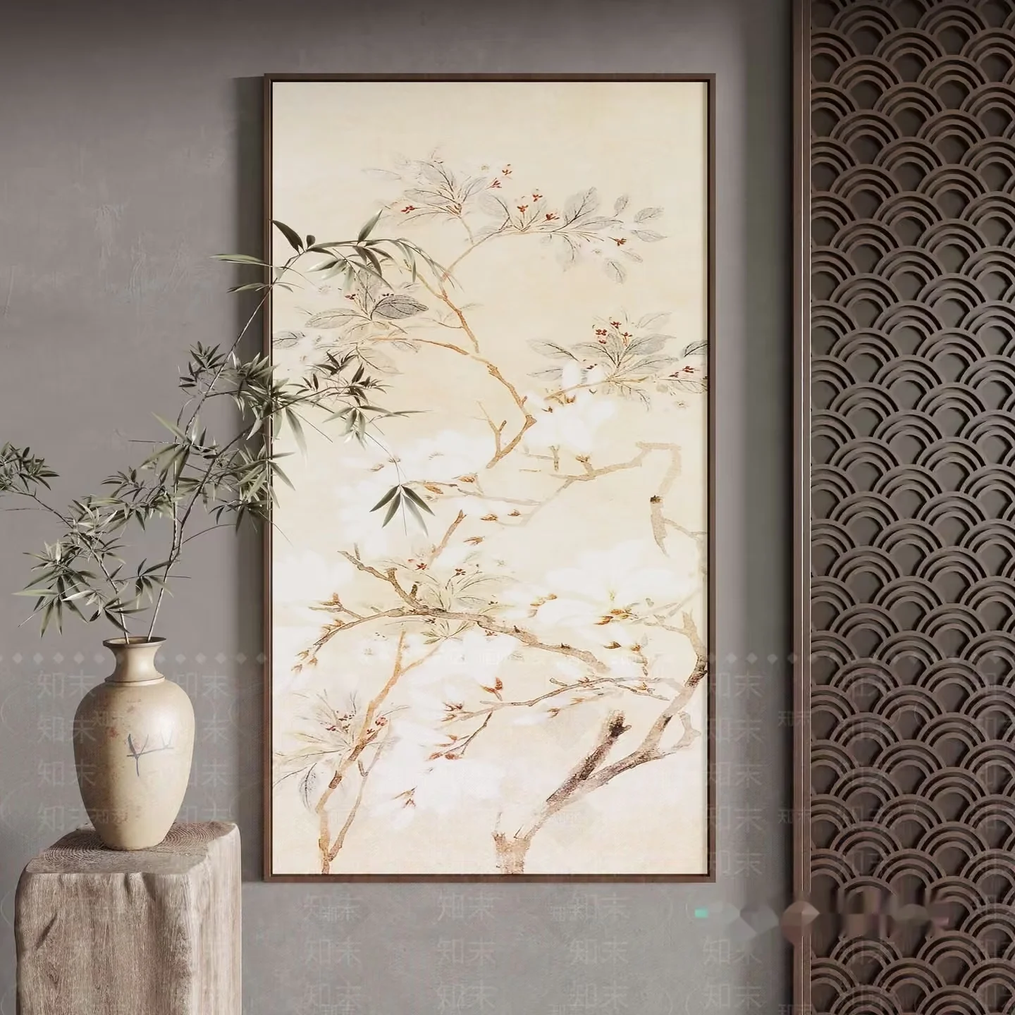 A Framed Painting Of A Tree With Birds 3D Model – 11201 – VRAY Render