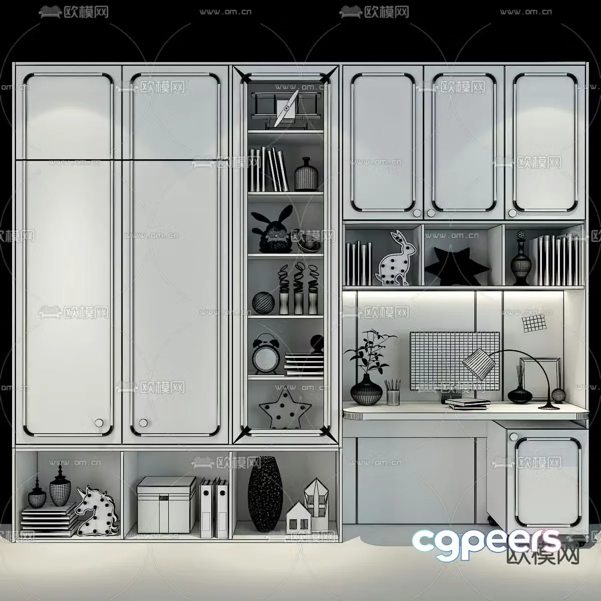 Modern children’s integrated bookcase decorative cabinet 3d model