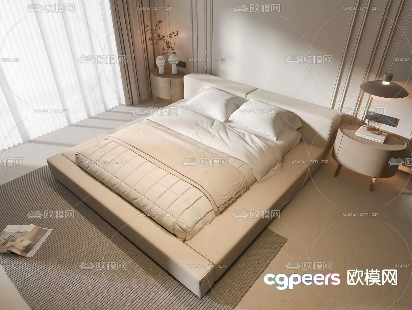 Wabi-sabi double bed 3d model