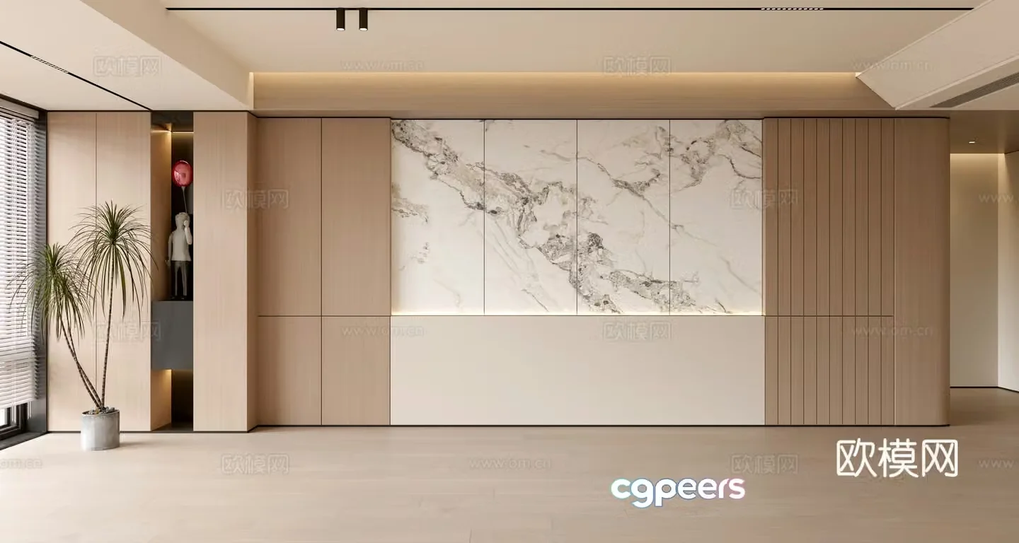 Modern simple sofa background wall modern ornament balcony cabinet living room cabinet wood veneer background wall 3d model