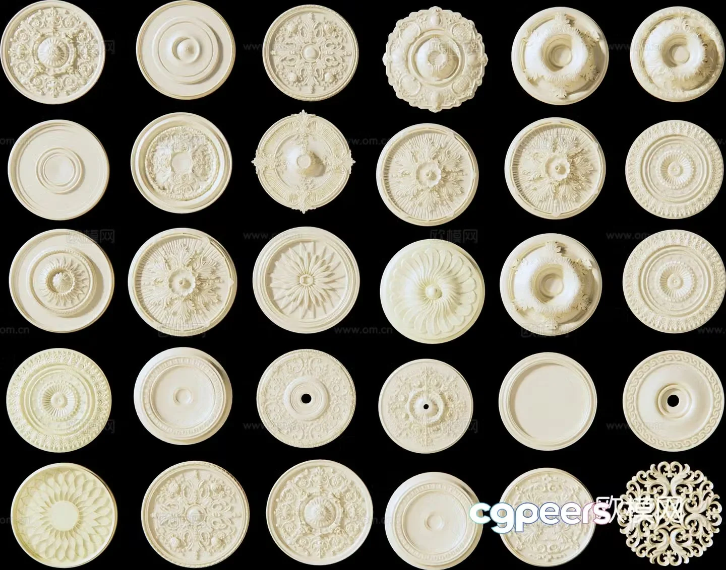 European style lamp panel plaster carved lamp panel disc round lamp holder 3D model