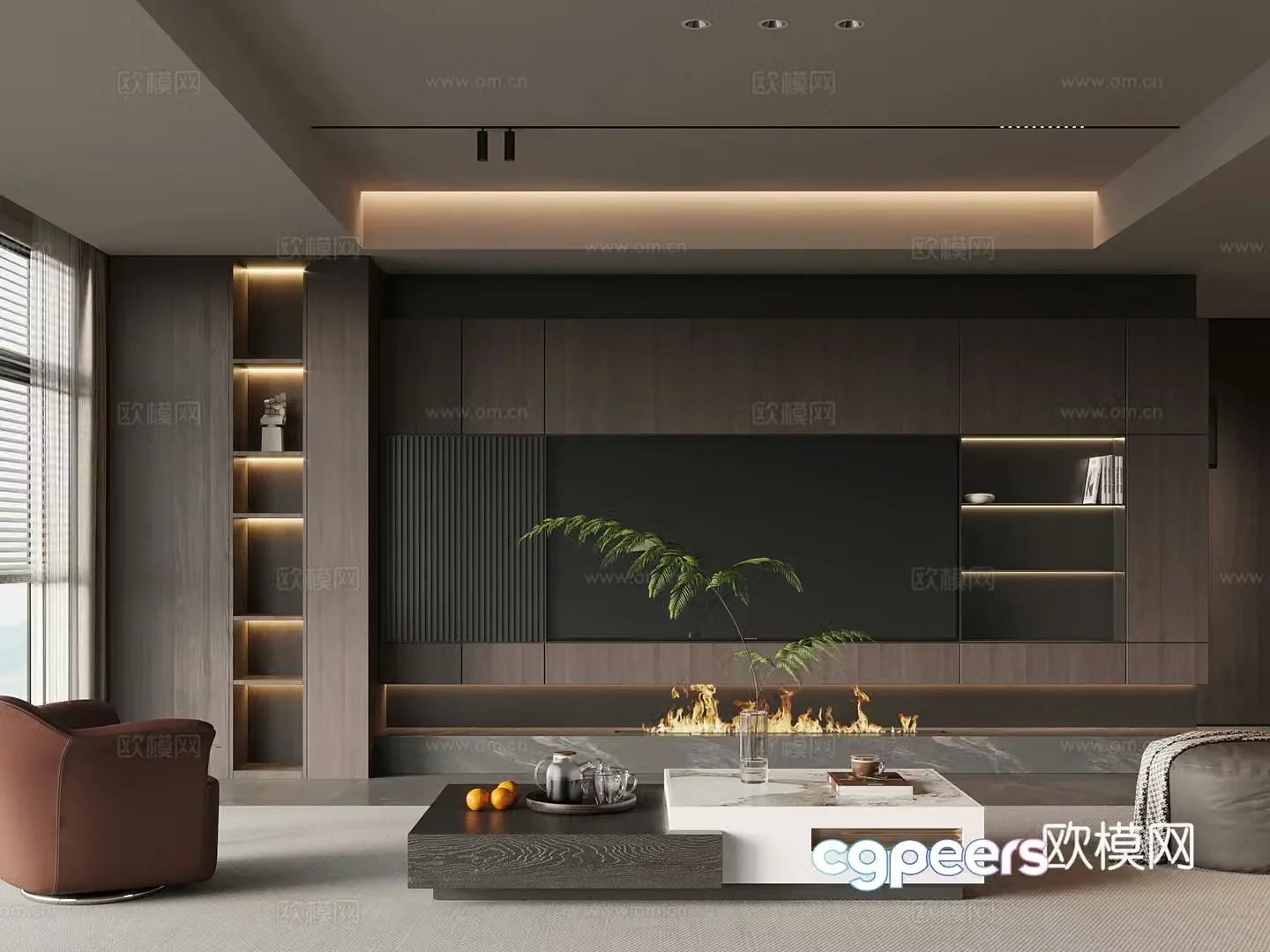 Home living room modern Italian living room TV background wall sofa coffee table combination 3d model