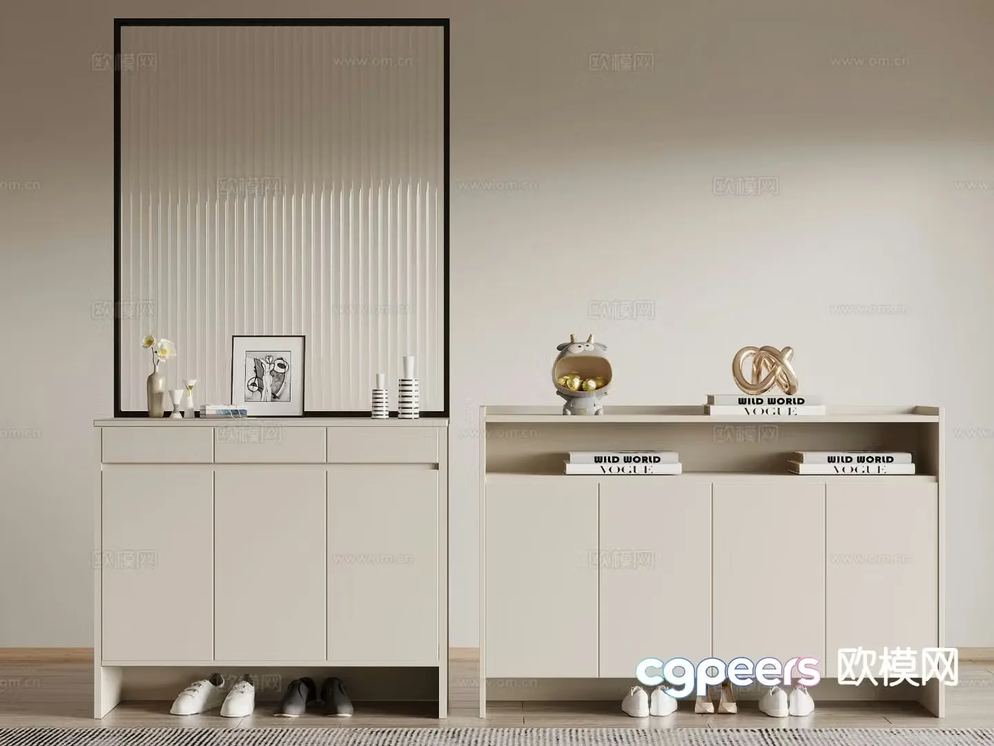 Modern home entrance shoe cabinet 3D model