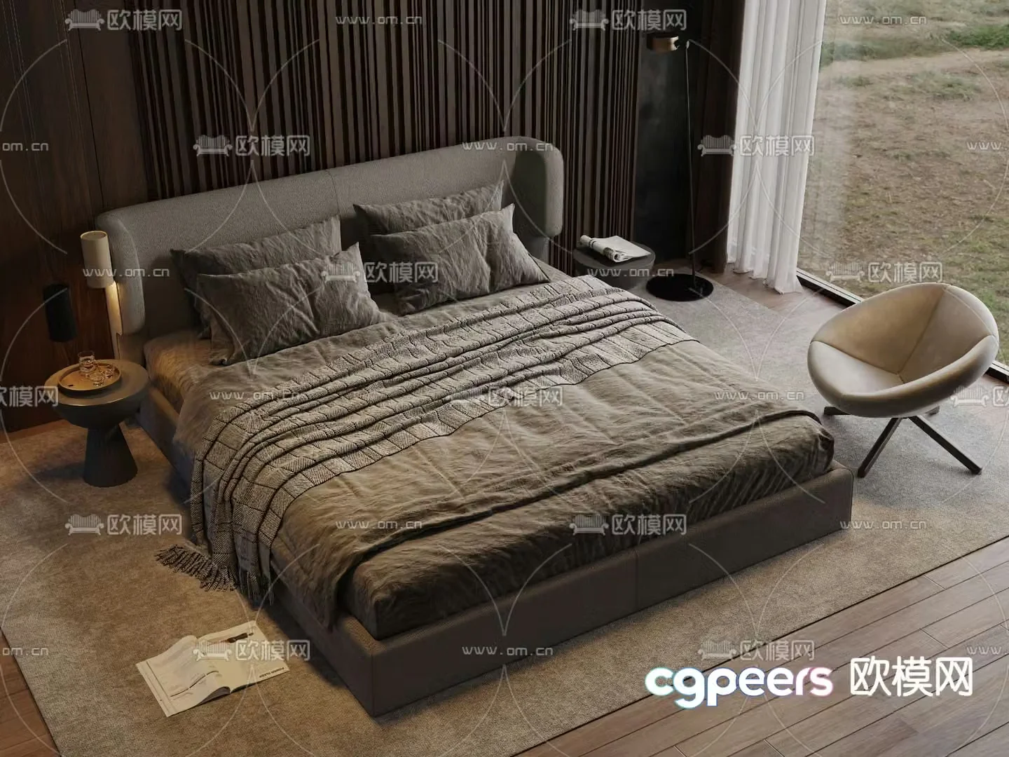 Meridiani Kira black double bed 3d model