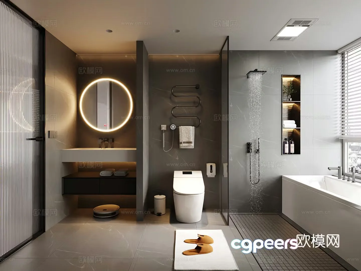 Modern Italian bathroom toilet bathroom cabinet bathtub 3d model
