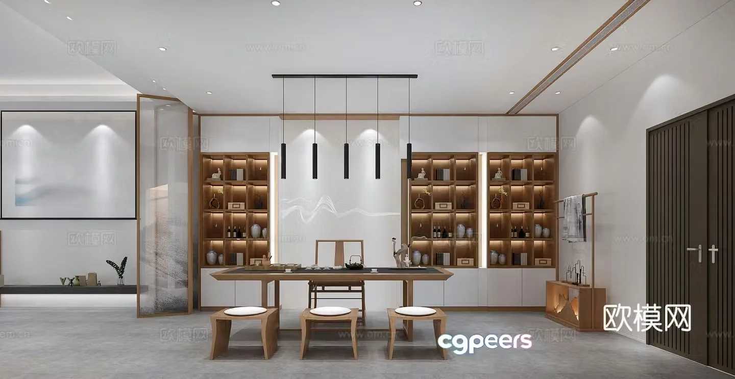 New Chinese-style basement tea brewing area tea brewing table decoration 3D model