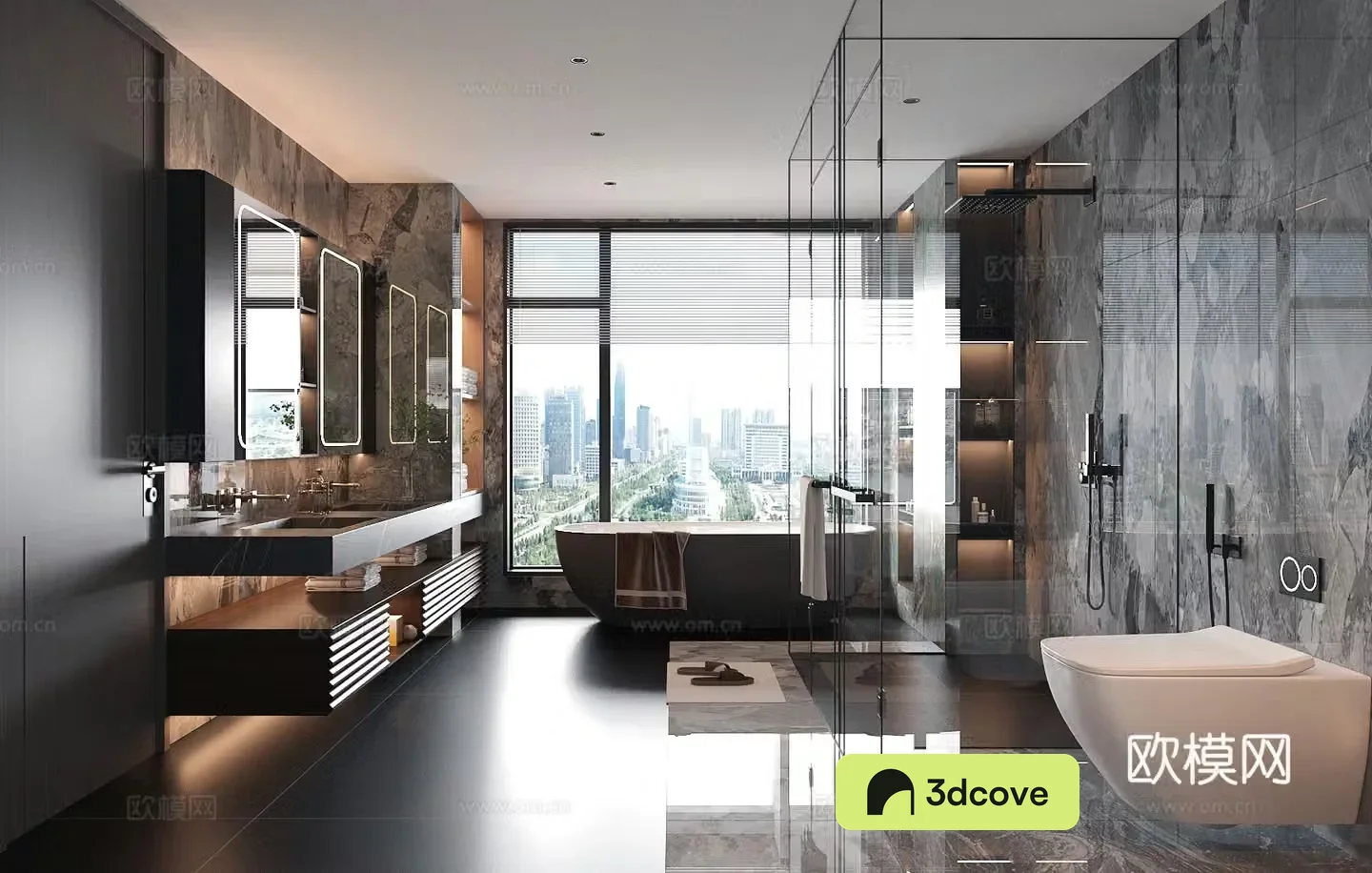 Italian light luxury bathroom marble bathroom toilet sink glass door bathroom
