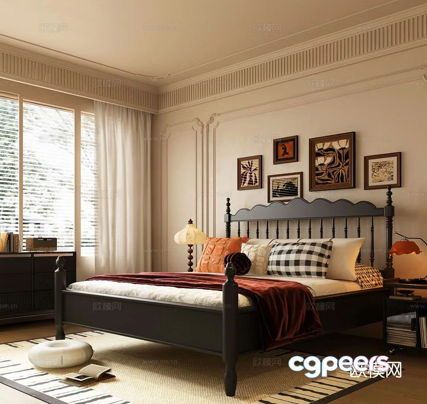 French double bed 3d model