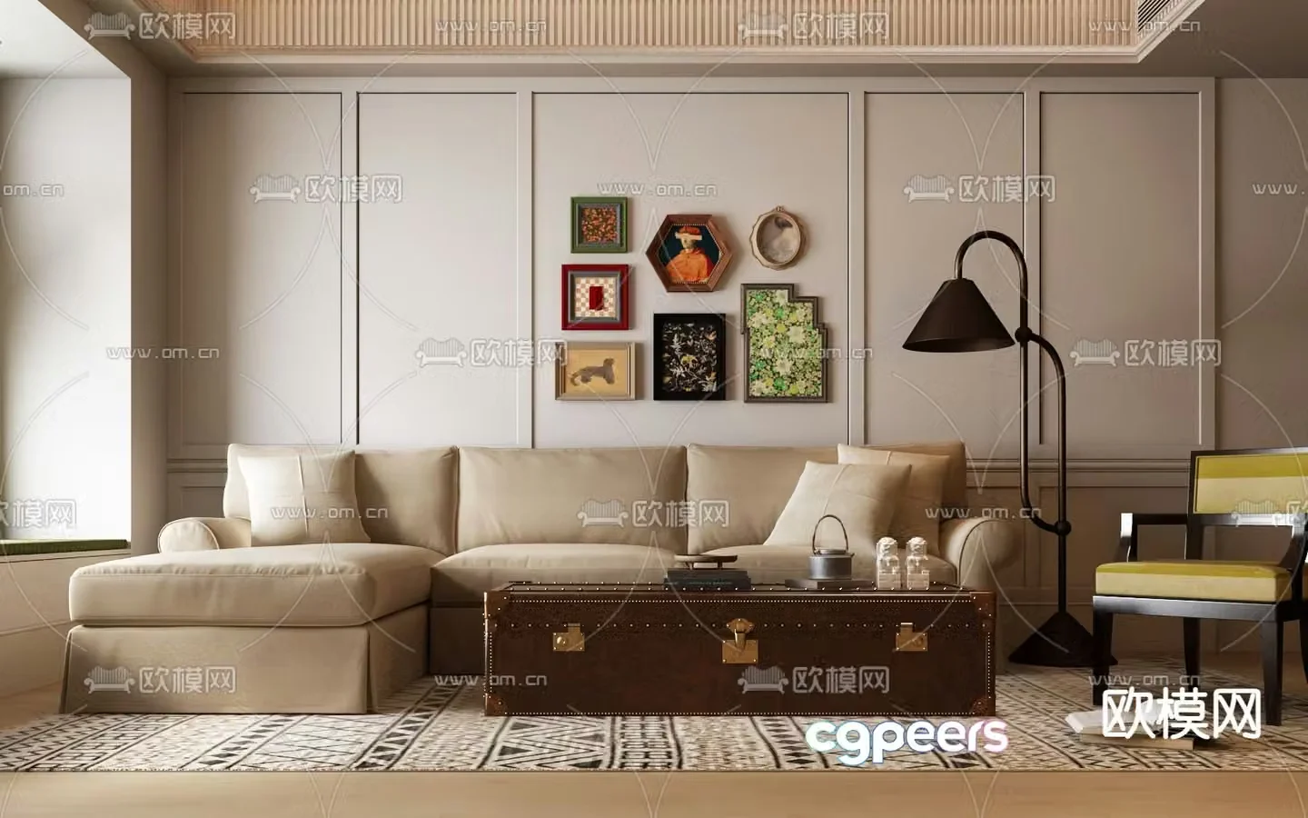 American modular sofa corner sofa 3d model