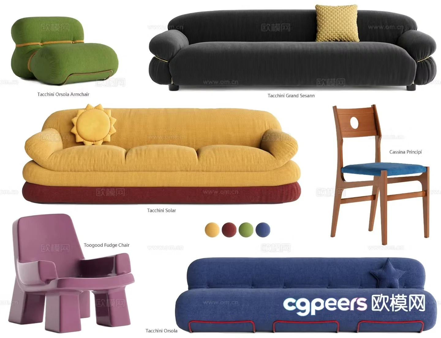 Tacchini sofa chair multi-person sofa leisure chair 3d model