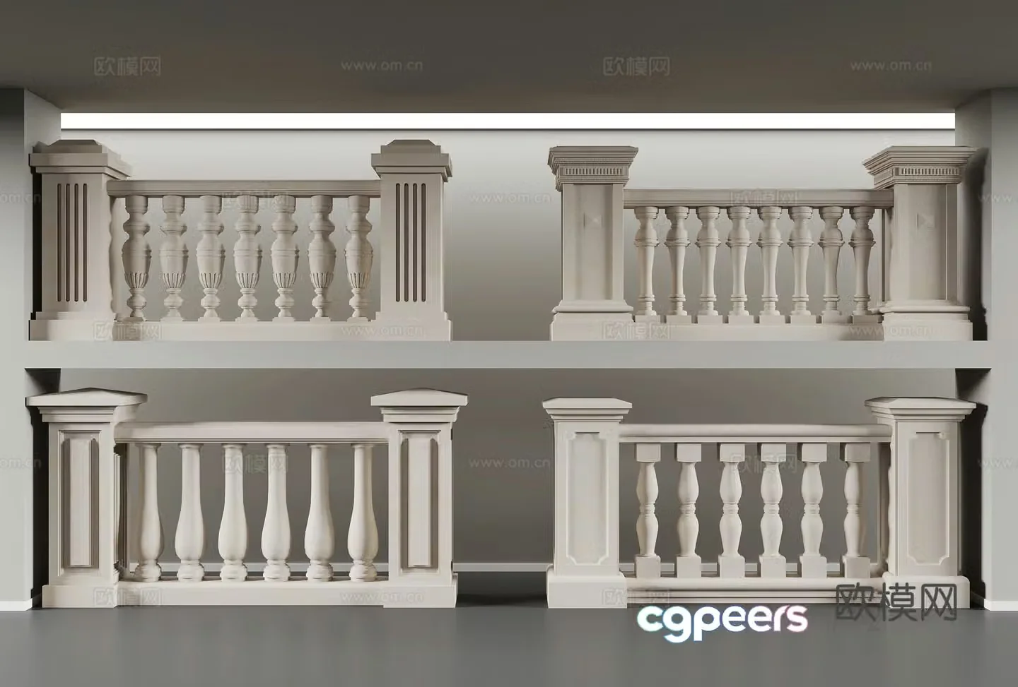 European railing carved lines stone pillar 3d model