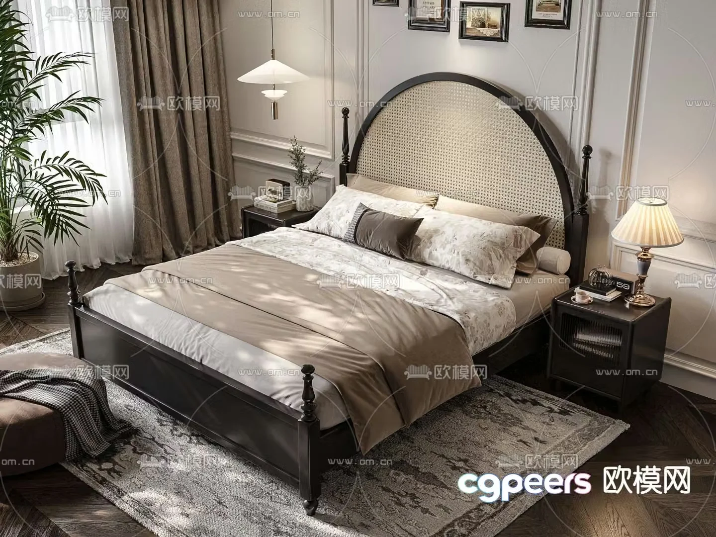 French double bed 3d model
