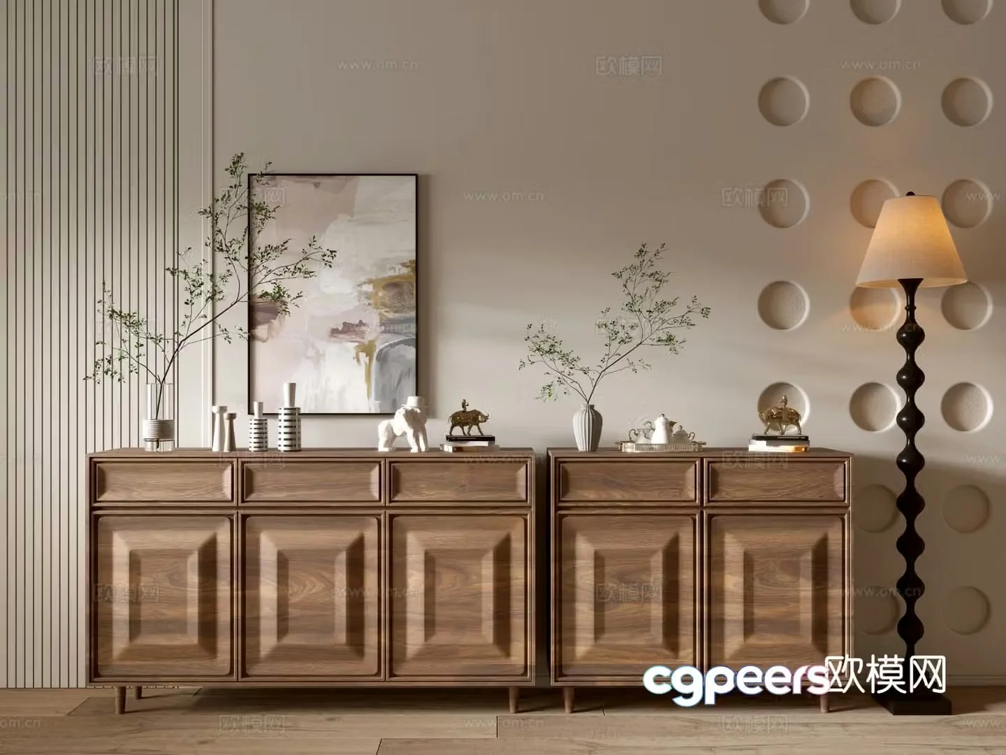 Log style entrance cabinet and side cabinet 3D model
