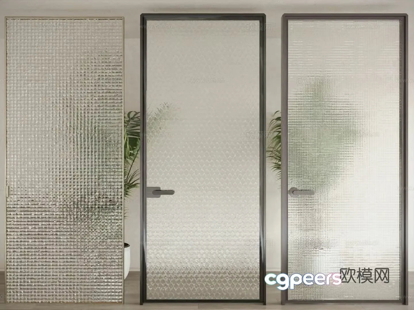 Modern single-open door glass door kitchen door 3d model