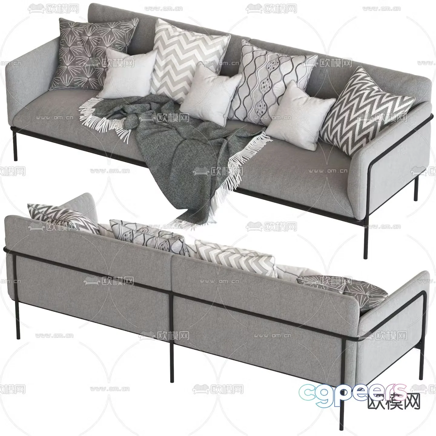 Multi-person sofa fabric sofa 3d model