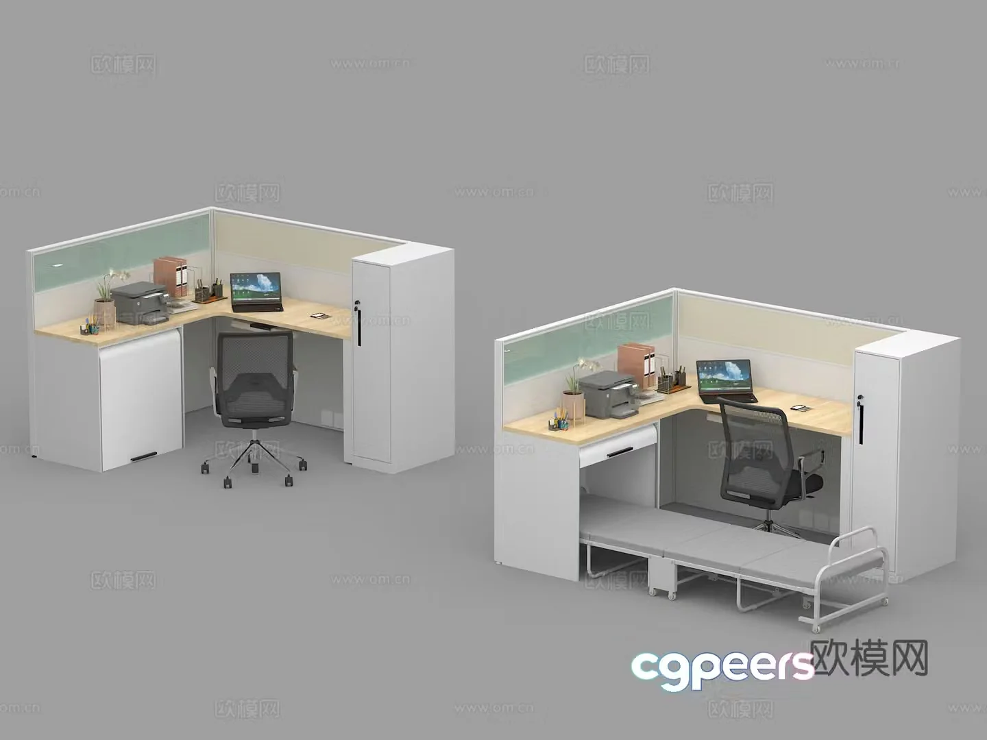 Office desk and chair screen locker staff desk and chair folding bed lunch break bed 3D model