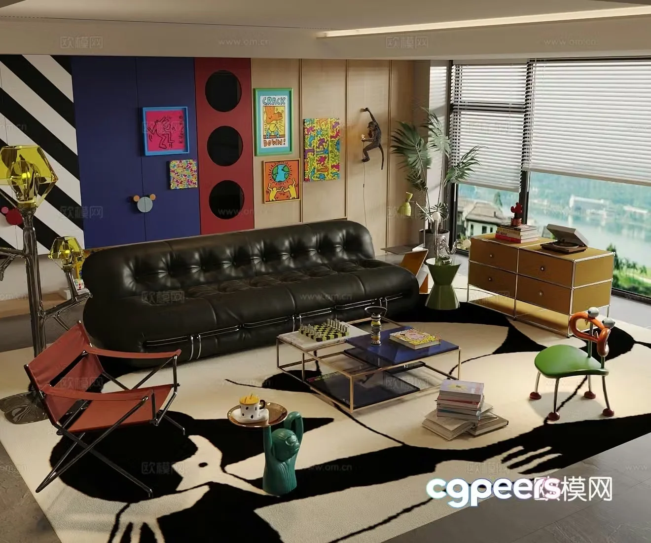 Modern home living room Bauhaus living room Memphis living room Retro style living room Dopamine living room 3d model