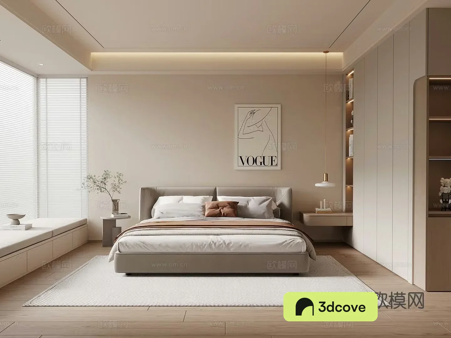 Modern simple bedroom wardrobe fabric double bed bedside table