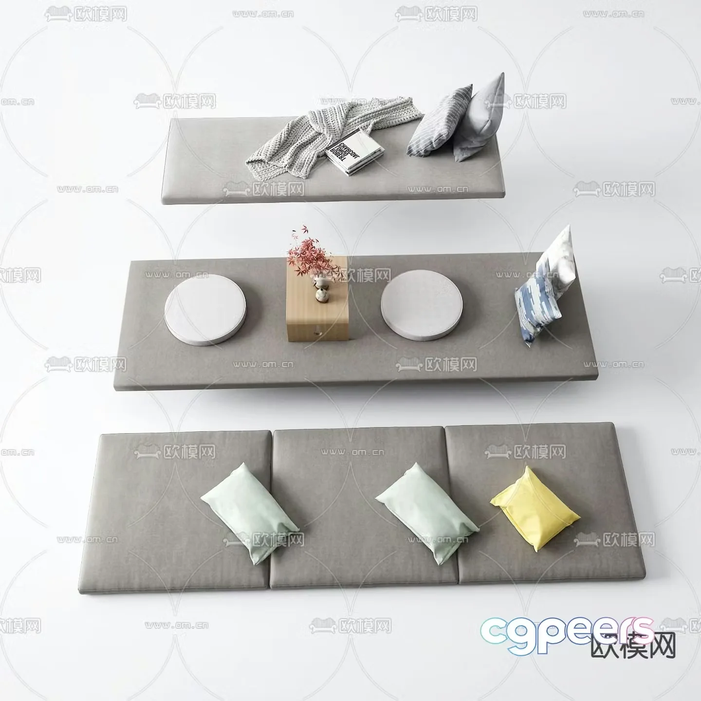 Bay window cushion pillow cushion 3d model