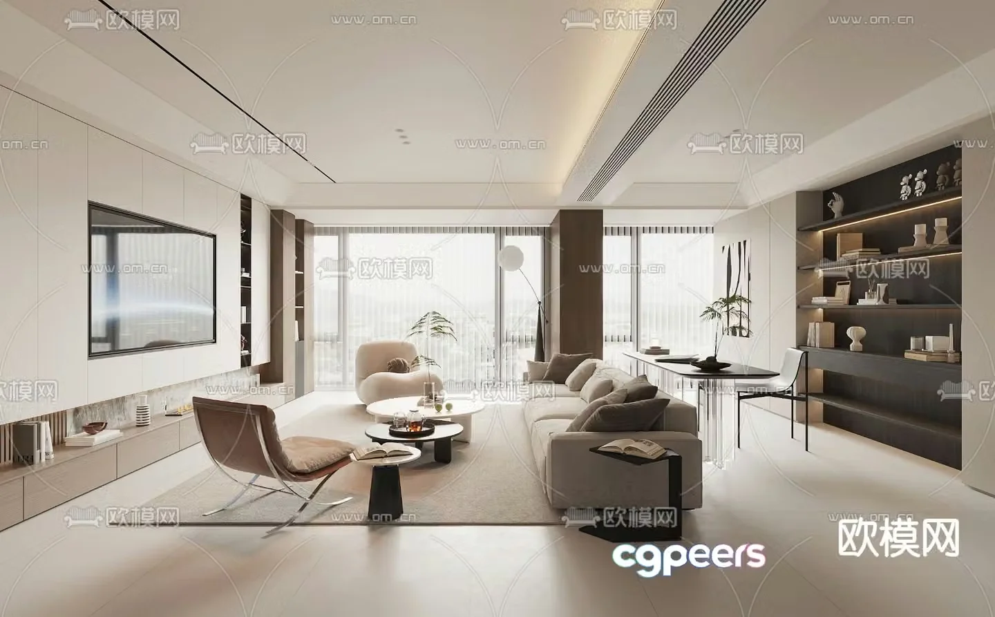 Creamy living room 3d model